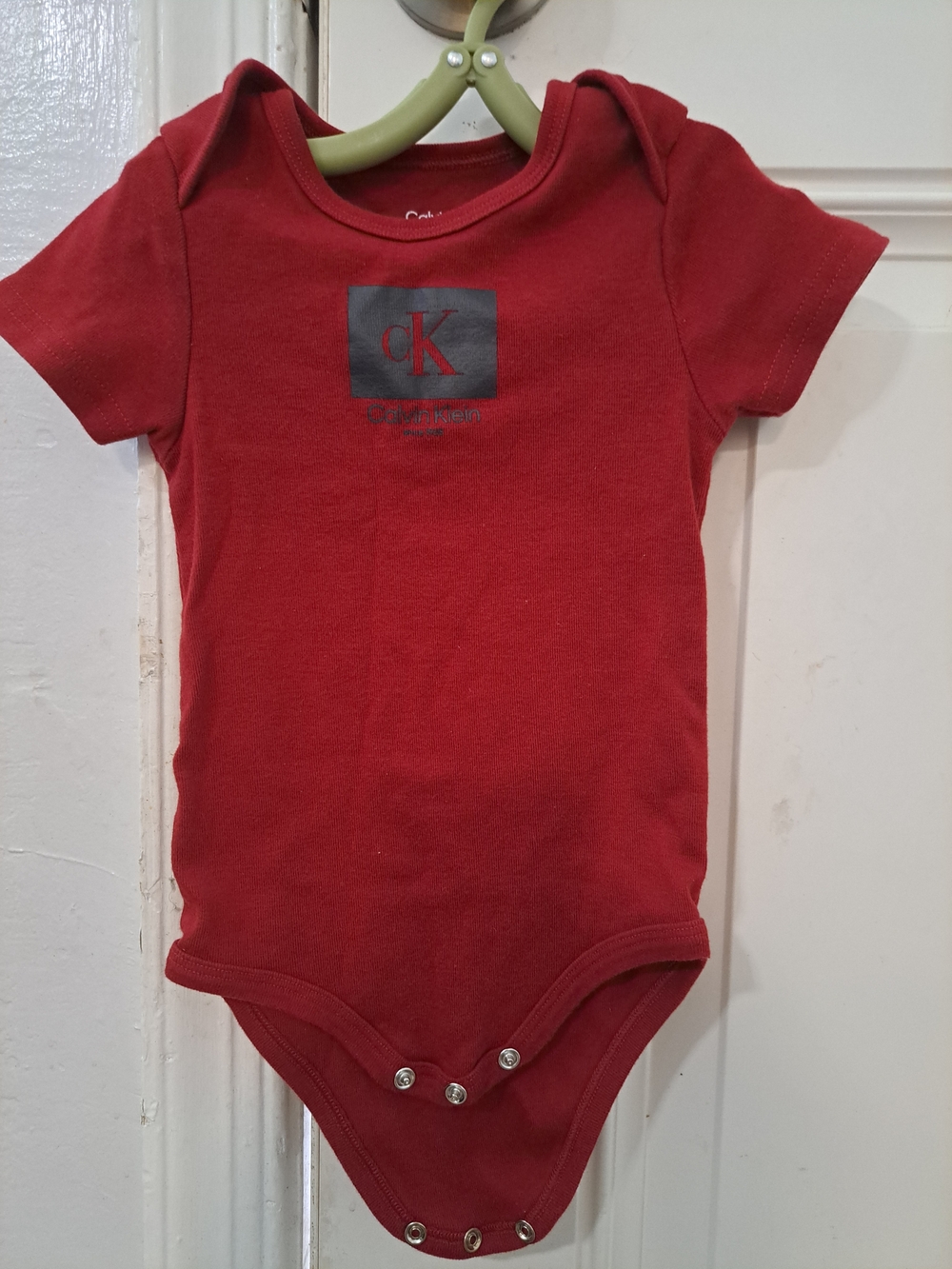 Calvin Klein Red Infant Short-Sleeve Bodysuit with CK Logo